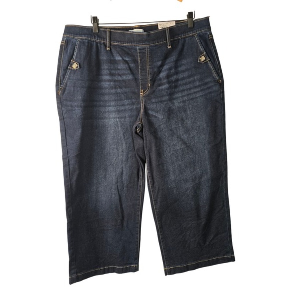 🆕️ Croft & Barrow Womens XL Dark Wash Wide Leg‎ Mid Rise Denim Capris NWT